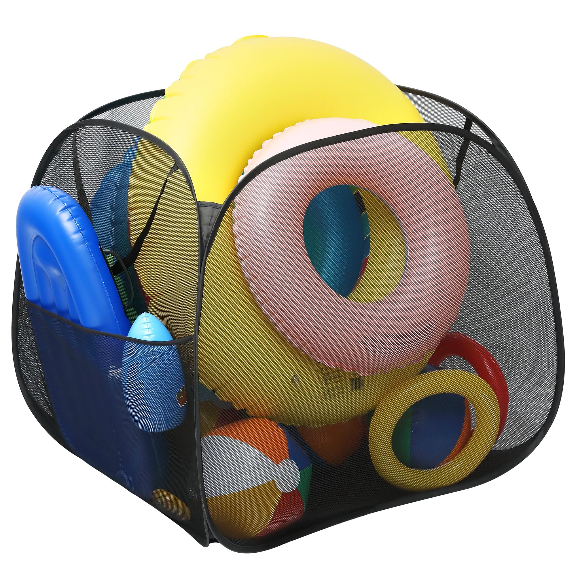 Adnee Pool Toy Storage Bin-30'' x 30'' x 30'' Nylon Mesh Pool Organizer with Side Pocket-105 Gallon Quick Drying Pool Storage for Float, Beach Balls,Towel and Other Swimming Accessories