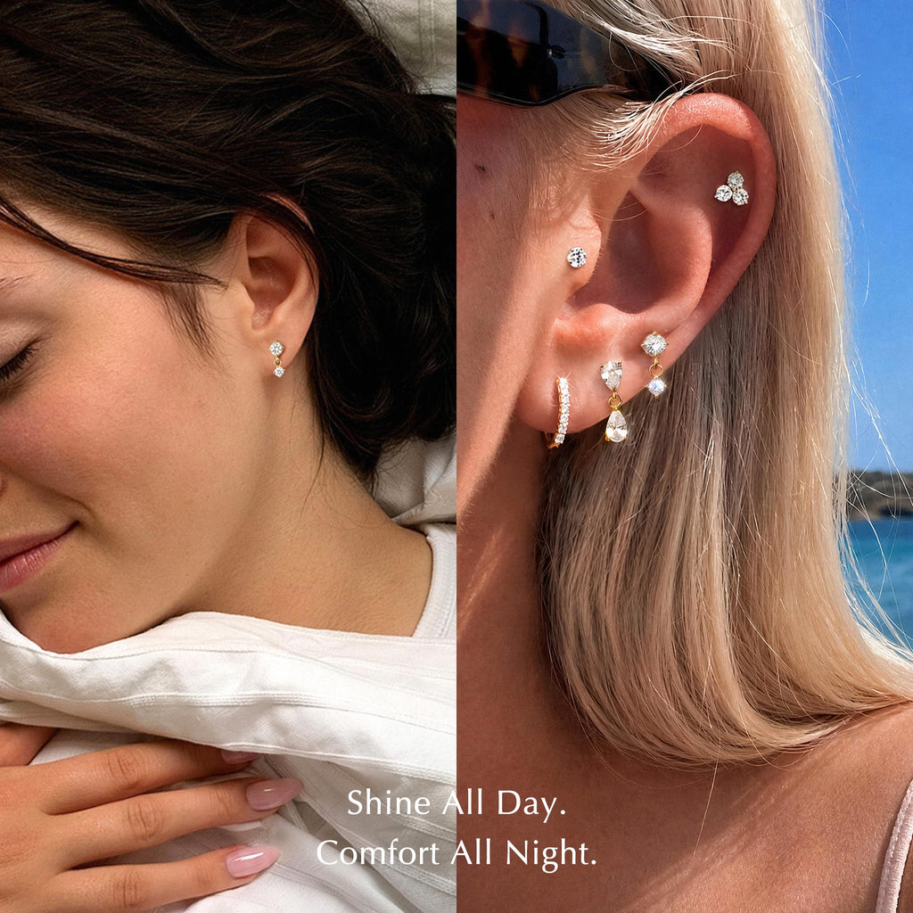 ASHINE 14K Gold Plated Dangle Flat Back Stud Earrings, Sterling Silver Posts Hypoallergenic Tragus Helix Piercing Jewelry, Gold Stud Tragus Cartilage Earrings for Women (Round Gold)