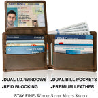 Top Grain Leather Wallet for Men | RFID Blocking | Extra Capacity Bifold Wallet with 2 ID Windows | Ultra Strong Stitching | Slim Billfold with 8 Card Slots | Gift for Him