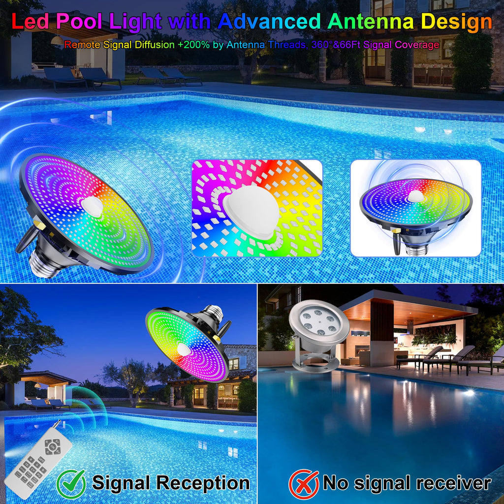 Jadisi Pool Lights for Inground, LED Light Bulb for Above Ground Swimming Pool, LED Lights for Inground Pool, 120V Spa Light Bulb E26 Base, Multi-Color & Adjustable Brightness - Black 90W