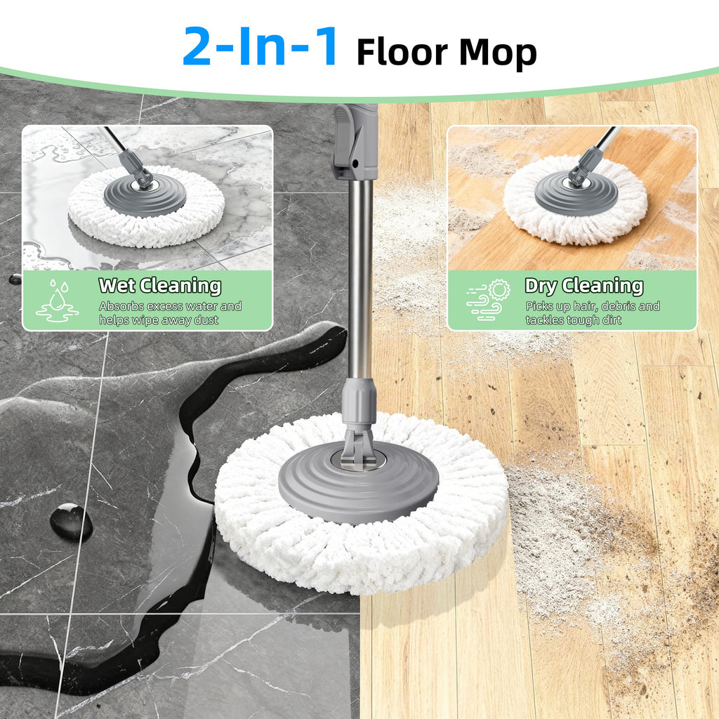 2026 Upgraded Gen 2 Spin Mop and Bucket Set with 4 Swivel Wheels for Easy Rolling, Separates Clean & Dirty Water, Floor Mop with 6 Washable Mop Heads for Wood, Tile, Vinyl, Baseboards - Pink