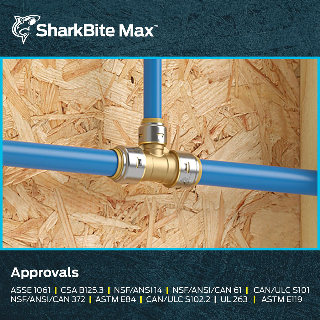 SharkBite Max 1 Inch x 1 Inch x 3/4 Inch Reducing Tee, Pack of 3, Push To Connect, PEX Pipe, Copper, CPVC, PE-RT, HDPE, UR416