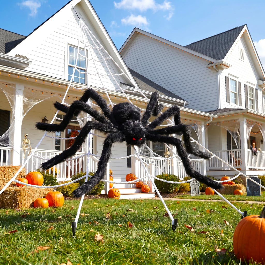 Land Guard 236'' Big Spider Web Halloween Decor+70'' Huge Spider for Roof with Triangular Big Web for on House Outside and Inside