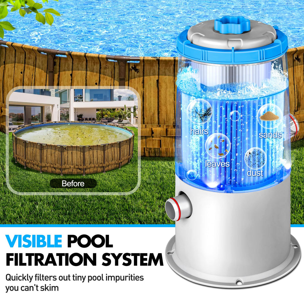 KimPump 1000 GPH Light-Up Pool Filter Pump for Above Ground Pool|Built ...