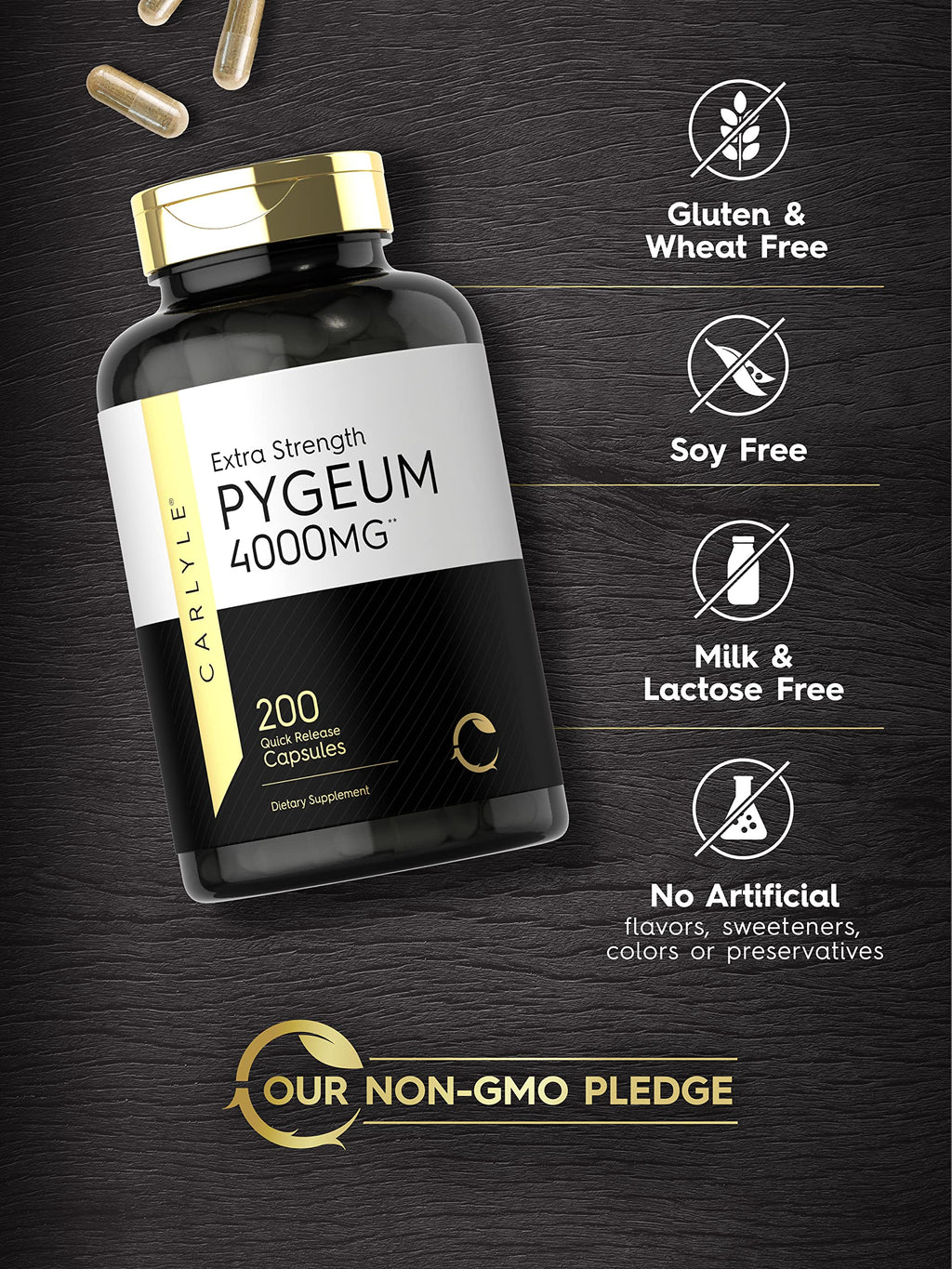 Carlyle Pygeum Africanum Bark | 200 Capsules | High Potency Extract | Non-GMO, Gluten Free Supplement