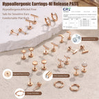 FASACCO 10Pairs Flat Back Earrings for Women Men - Hypoallergenic 14K Gold Plated Stainless Steel Flatback Stud Small Huggie Hoop Earrings 20G Tiny Gold Stud Earring Sets for Multiple PIercing Rose