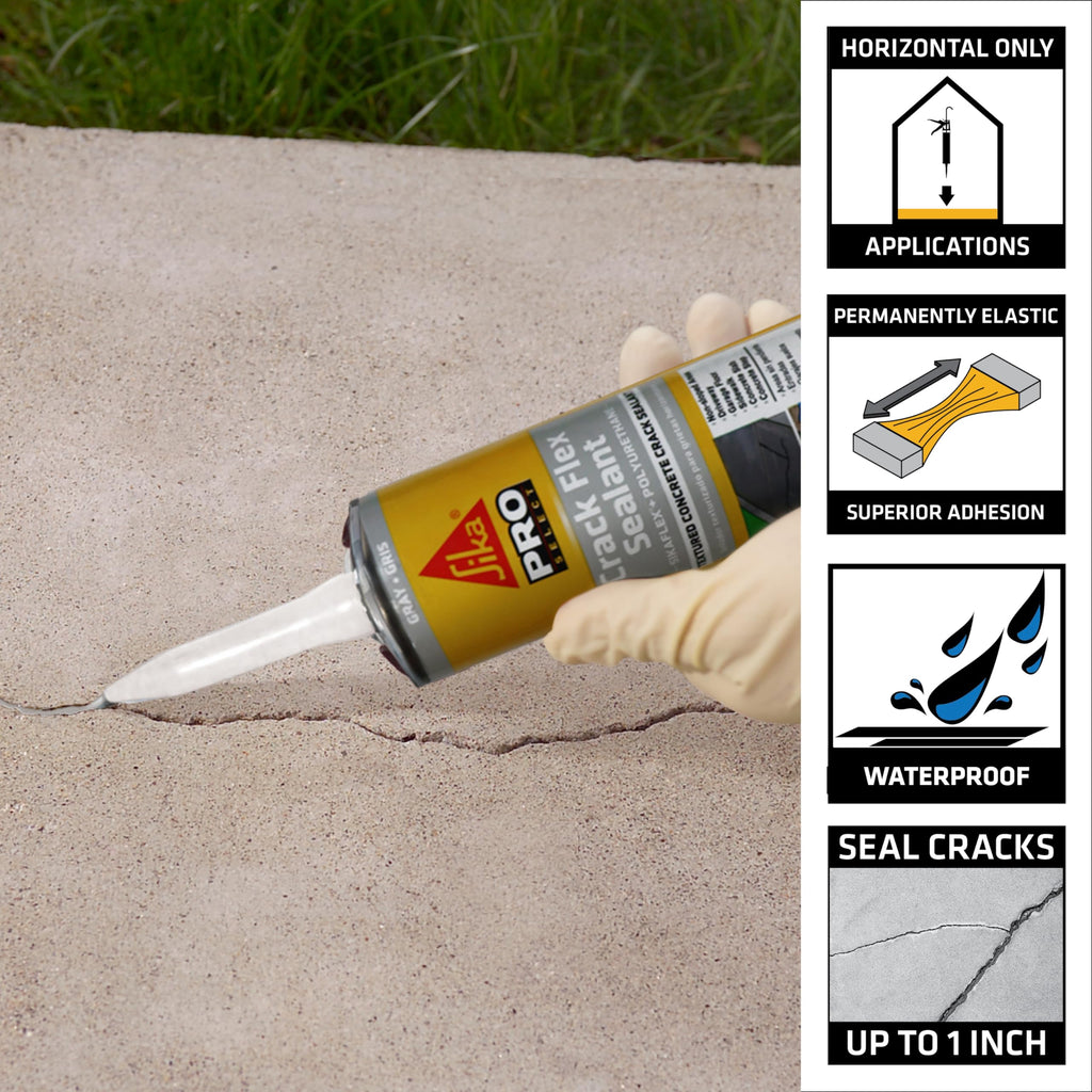 SIKA Sikaflex Crack Flex Sealant - Gray, High-Performance Polyurethane, Self-Leveling, Textured - Waterproof Seal for Horizontal Cracks - 10.1 fl. oz (Pack of 12)
