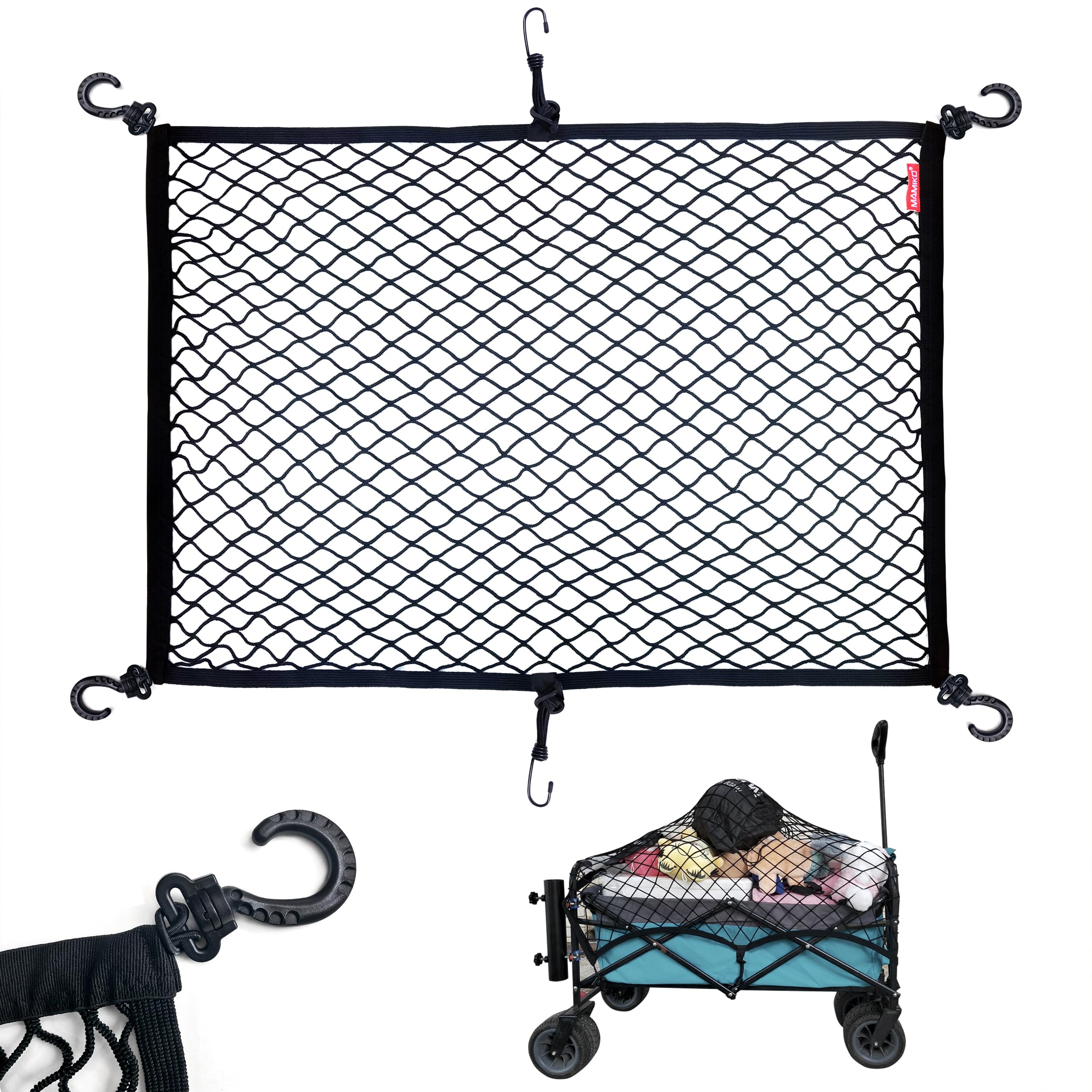 MAMIKO Cargo Net for Utility Folding Wagon, Garden Cart, Folding Trolley Cart, Beach Cart, Made of Heavy Duty Nylon Net with Storage Bag / 43.3"X27.6"to 78.7"×51.1"