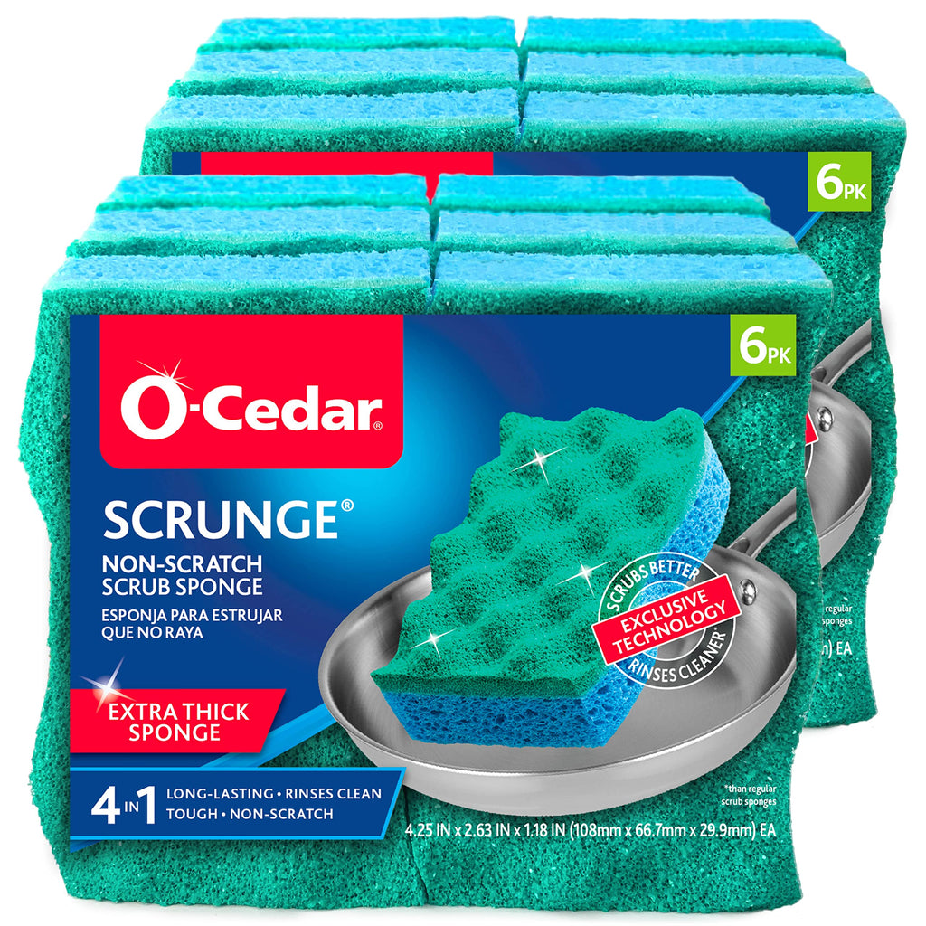 O-Cedar Multi-Use Scrunge Scrub Sponge (12 CT) with Playtex Living Reuseable Rubber Cleaning Gloves (Medium, 3 Pairs)