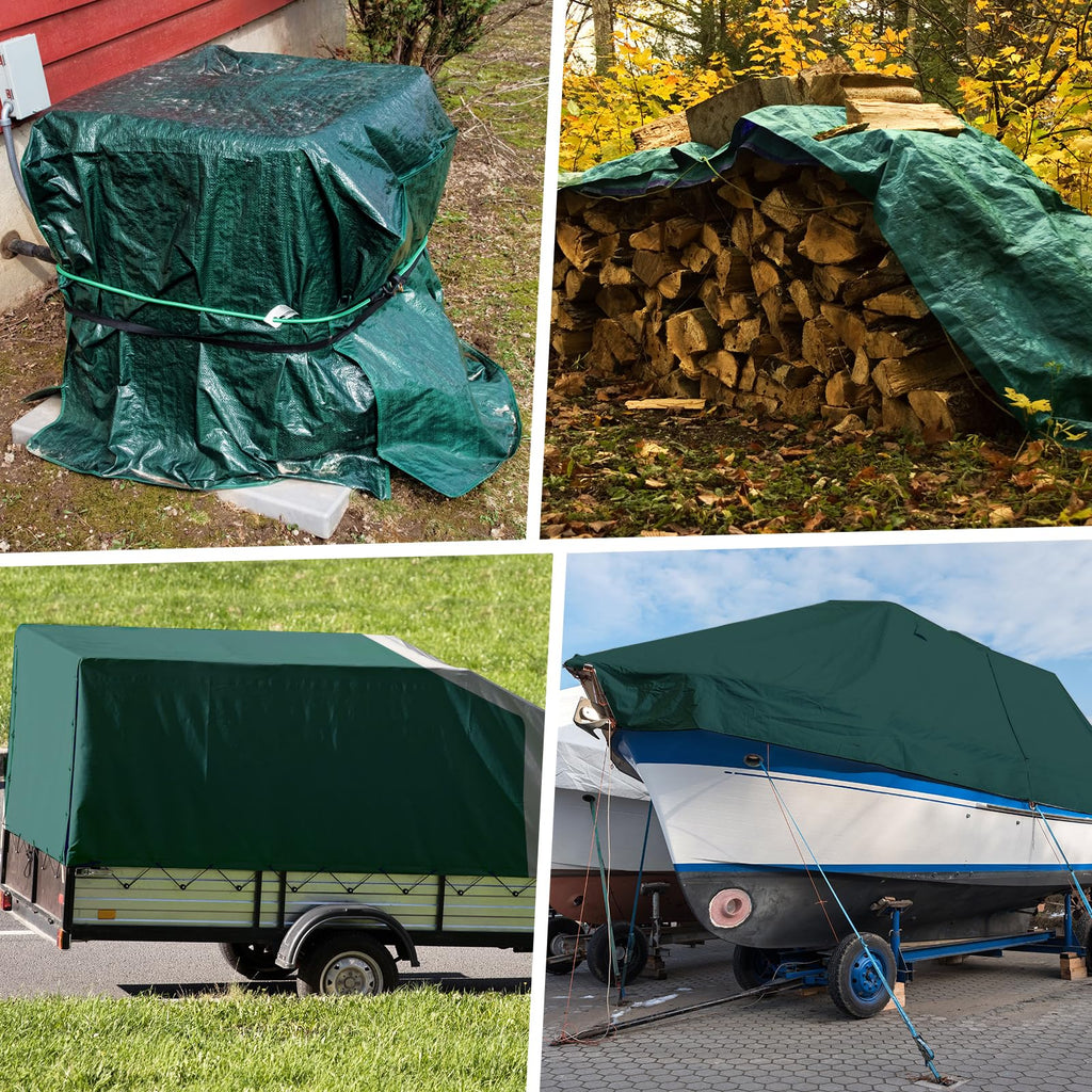 Winpull Tarp 18x24FT, 16 Mil Heavy Duty Waterproof Tarp, Large Multipurpose Cover with Brass Grommets and Reinforced Edges, UV Resistant Thick Poly Tarps for Pool Car Tent Green