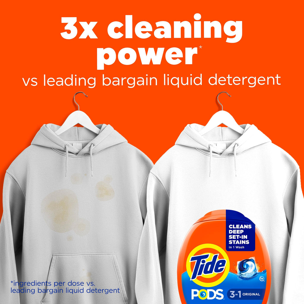 Tide PODS laundry detergent pacs, 3-in-1 Stain Remover, Odor Fighter, Color Protector, 76 Count, HE compatible, Original Scent