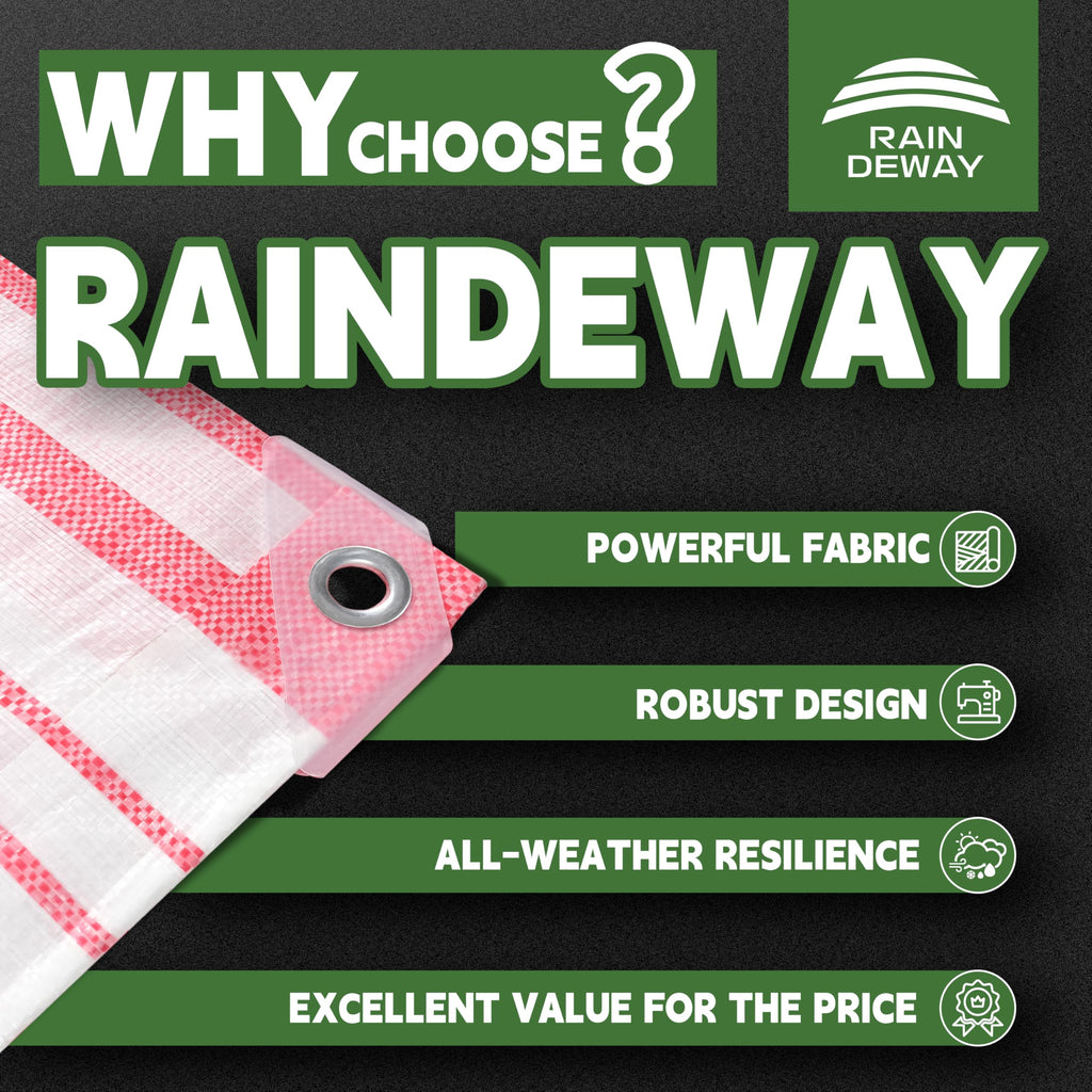 RAINDEWAY Tarps 6x10 Feet,12 Mil Sunshade Striped Tarp Waterproof,Multipurpose Poly Tarp Cover with Grommets and Reinforced Edges,Red/White Tarps