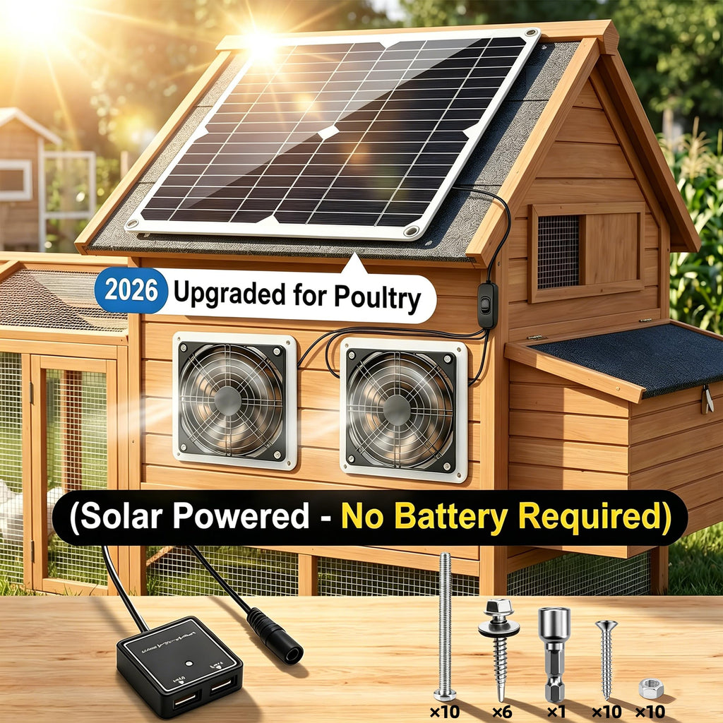 ywmvcm 20W Monocrystalline Solar Powered Fan Kit, IP54 Waterproof Dual Exhaust Fan with Control Switch & USB Ports for Chicken Coop, Greenhouse, Shed, RV, Outdoor Ventilation