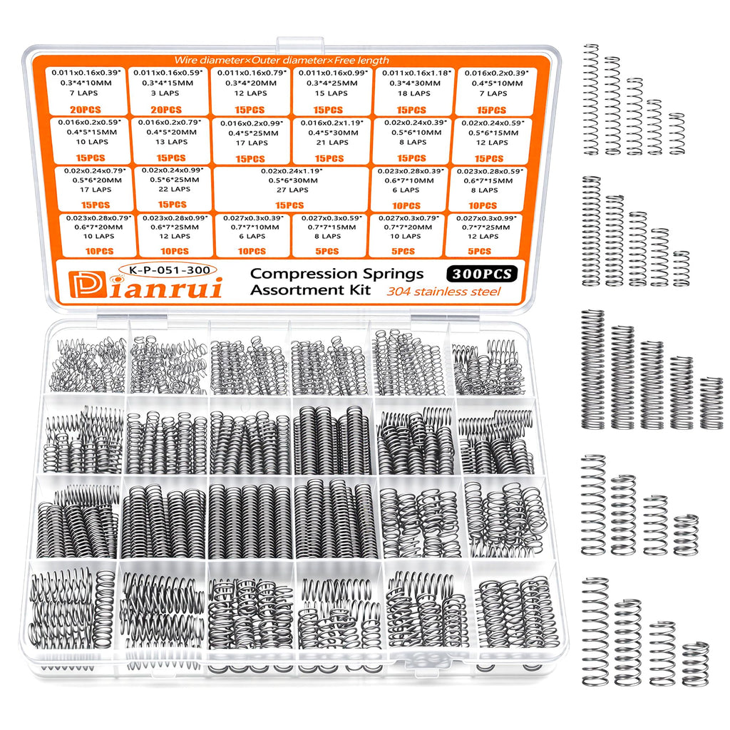 Dianrui 300PCS Compression Springs Assortment Kit 23 Different Sizes Small Spring 304 Stainless Steel Mechanical Mini Springs for DIY Repair Project
