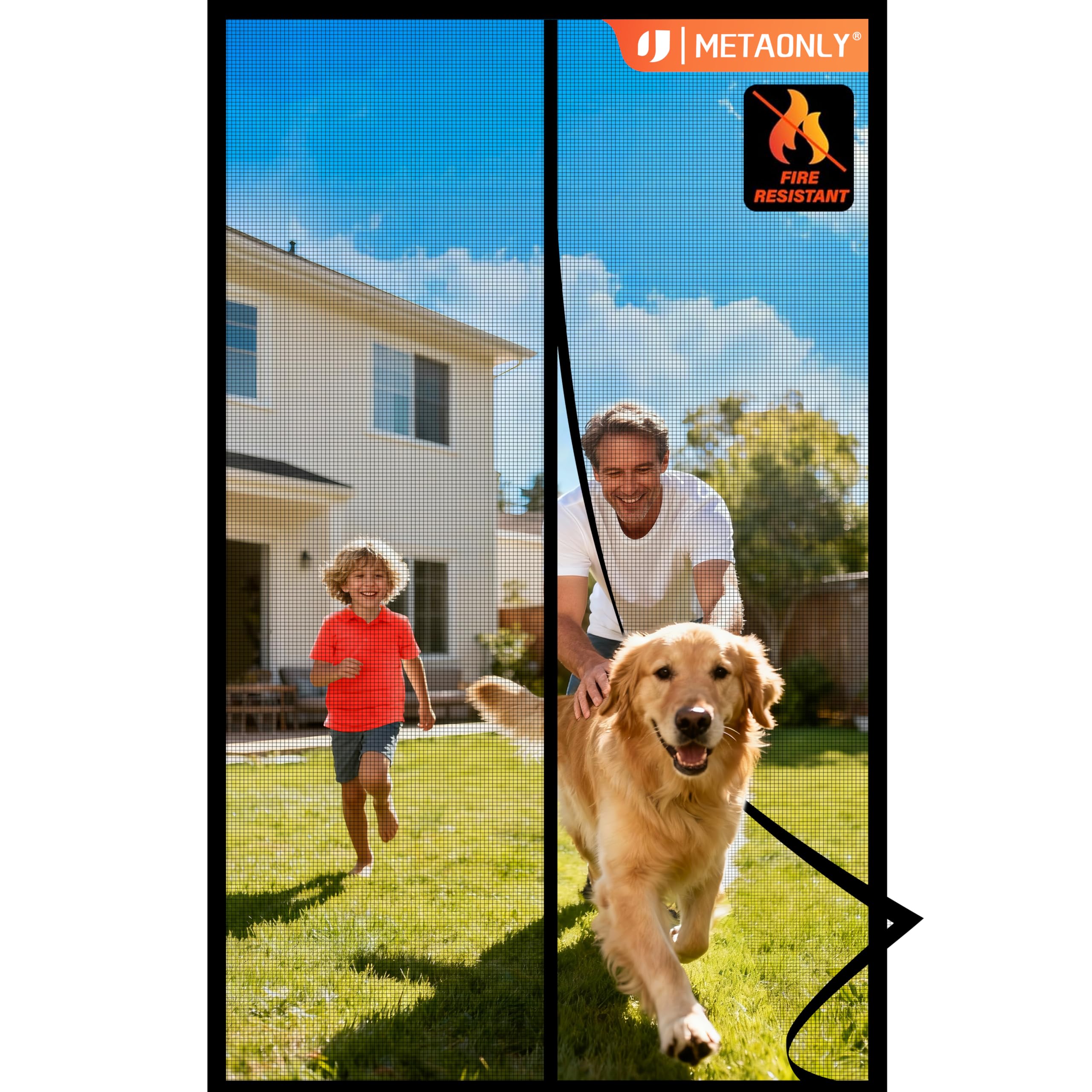 METAONLY Fiberglass Magnetic Screen Door Mesh Fits 32" x 80" Door - Curtain Size 34" x 82", Works for Patio, Sliding Door, Keeps Bug Mosquito Out, Fresh Air Flow, Black