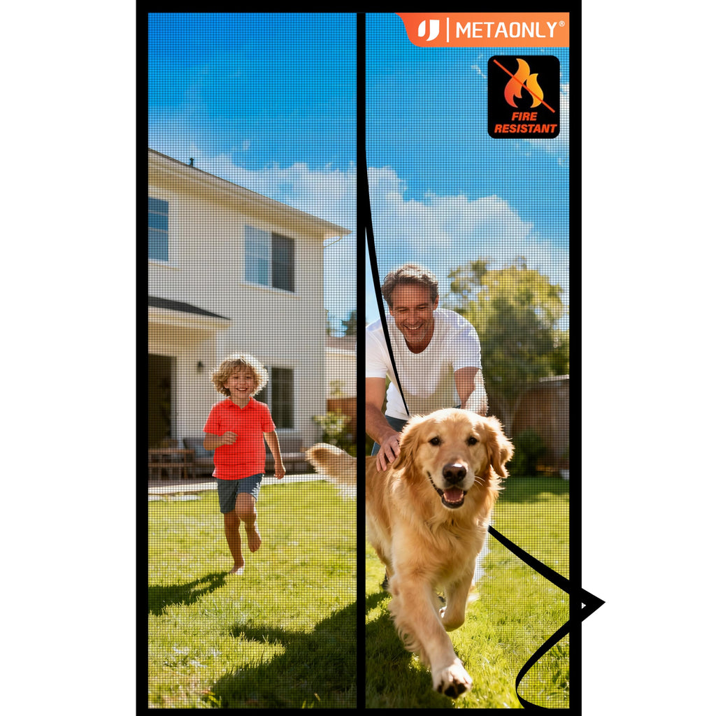 METAONLY Fiberglass Magnetic Screen Door Mesh Fits 36" x 80" Door - Curtain Size 38" x 82", Works for Patio, Sliding Door, Keeps Bug Mosquito Out, Fresh Air Flow, Black