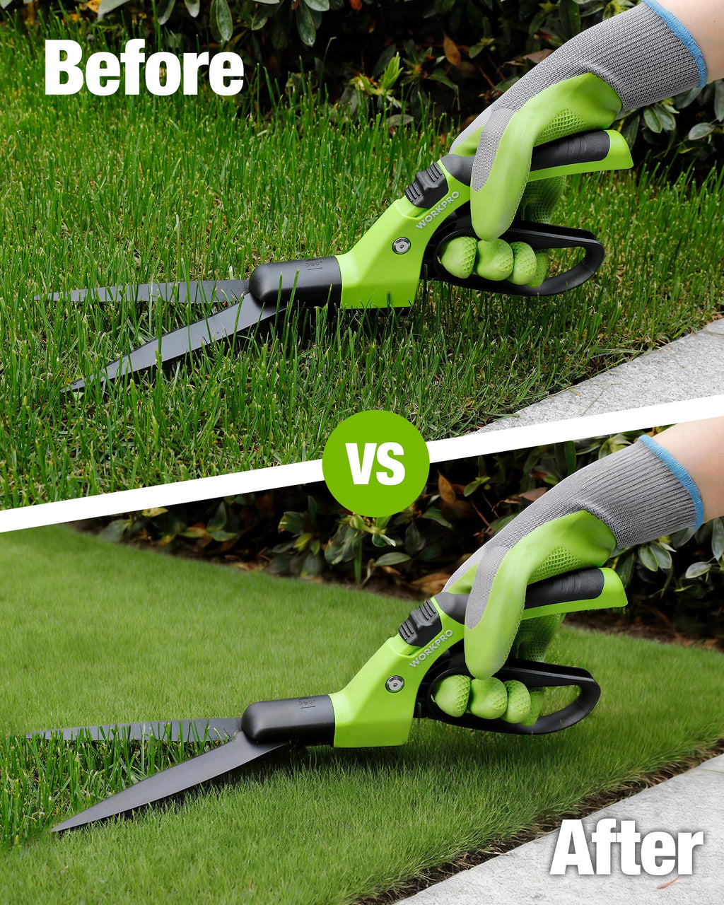 WORKPRO Grass Shears Handheld, Grass Clippers with 360 Degree Swivel Blades