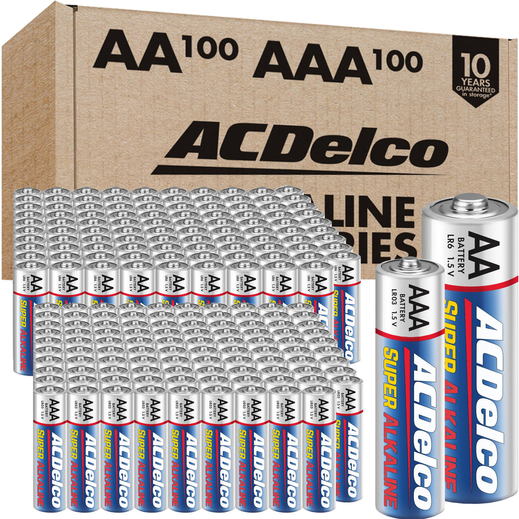 Powermax ACDelco AA and AAA 200-Count Combo Pack Super Alkaline Batteries, 100-Count Each, 10-Year Shelf Life, Reclosable Packaging