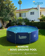Sunrio Metal Pro 8ft X 30in Round Pool Durable Steel Frame Above Ground Pool for Outdoor Backyard Swimming Pool Suitable Friends Family Adults Kids