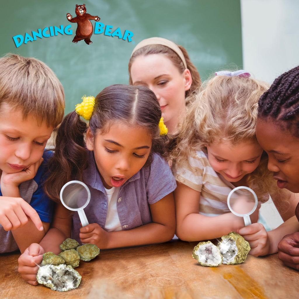 DANCING BEAR 25 Break Your Own Geodes, 90% Hollow, (Large 1.75-2.5") Crack Open & Discover Amazing Surprise Crystals Inside! Educational Info and Instructions Included, Fun Party Favors & Prizes