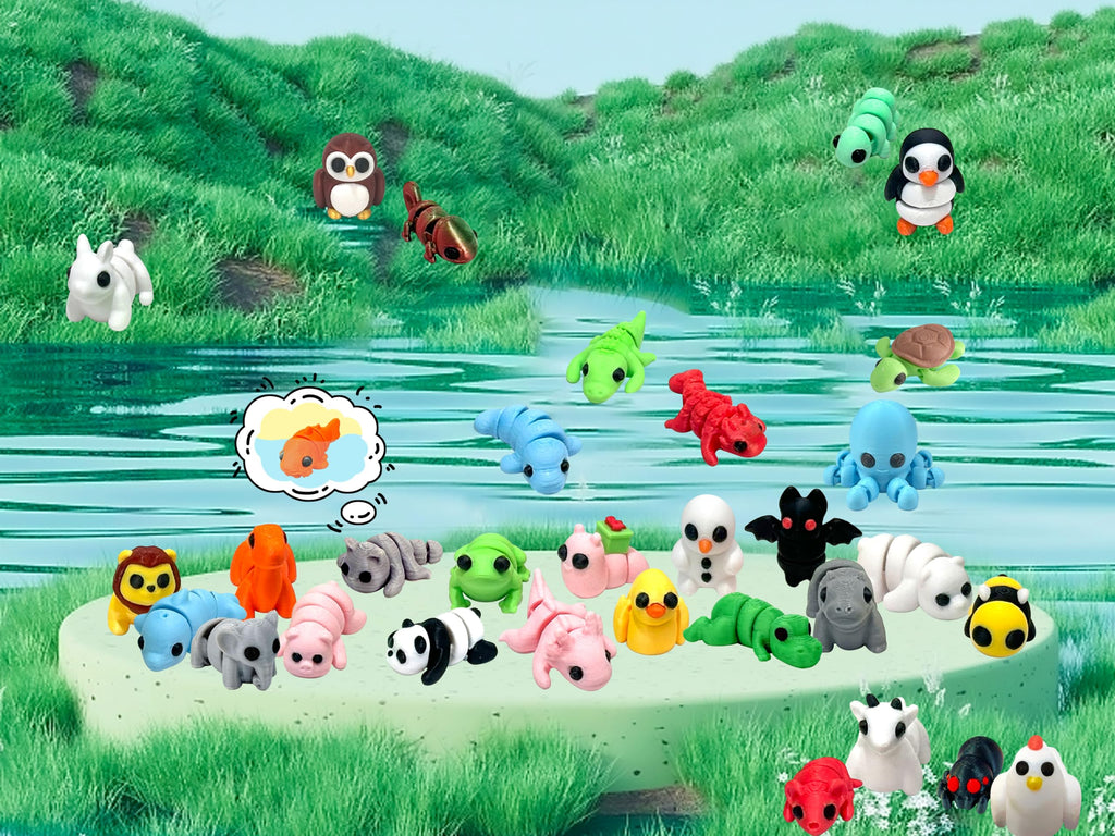 32pcs Mini Animal Figurines Set,3D Printed Articulated Flexible Fidget Toy, Figurines Toy,Cute Animal Toys for Home, Office, Decor
