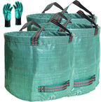 Professional 3-Pack 137 Gallon Extra Large Lawn Garden Bags (D34,H34 in) Reusable Yard Waste Bags with Gardening Gloves for Big Leaf Bag,Lawn Weeds,Grass Clippings Bag,Yard Debris Containers 4 Handles