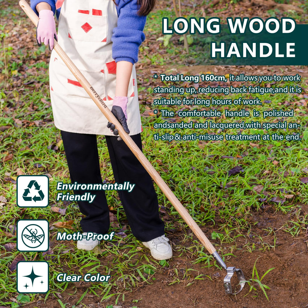 Berry&Bird Action Hoe, 63'' Stainless Steel Hula Stirrup Hoe, Wooden Grip