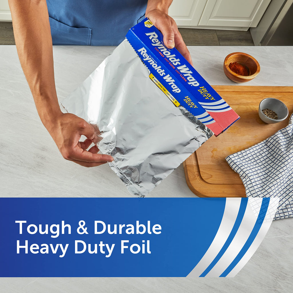 Reynolds Wrap Heavy Duty Aluminum Foil Roll, Thick Heavy Duty Foil for Added Strength and Durability, Secure Easy Open and Close Tab, 12 Inches Wide, 50 Sq. Ft. (Pack of 2)