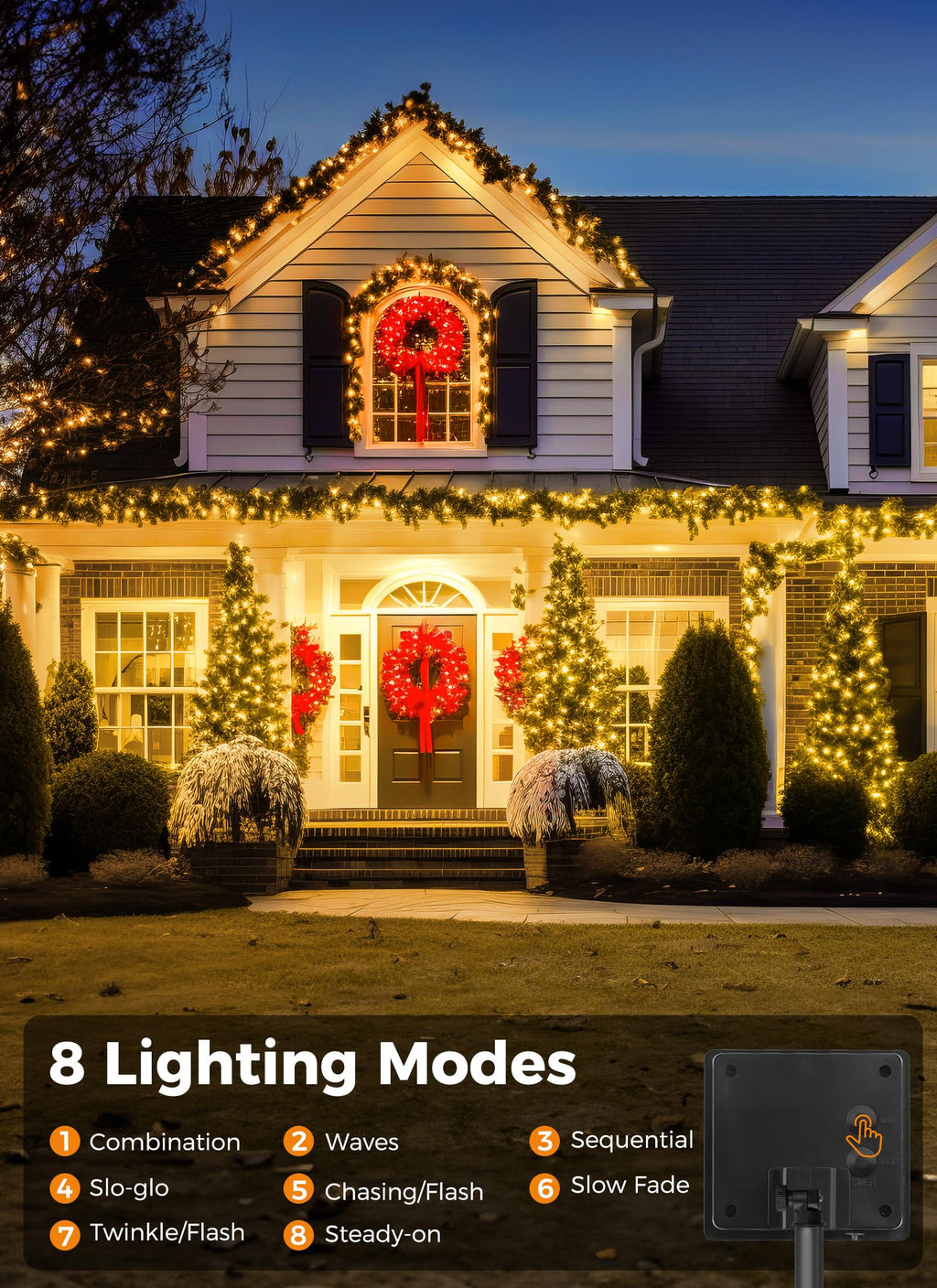 Solar String Lights Outdoor, 2 Pack Total 80FT 200 LED Solar Powered String Lights with 8 Lighting Modes, Waterproof Patio Lights, Solar Lights for Outside Tree Garden Balcony Gazebo Party, Warm White