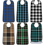 SATINIOR 6 Pack Adult Bibs for Men Elderly Eating Bibs with Crumb Catcher Waterproof Washable Clothing Protectors Father Gift(Plaid Style)