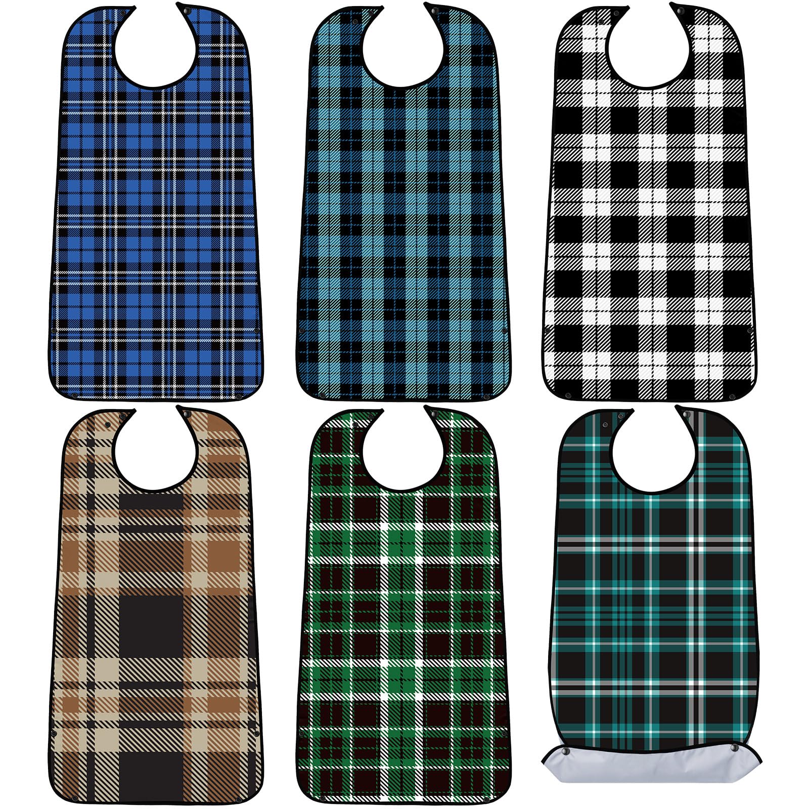 SATINIOR 6 Pack Adult Bibs for Men Elderly Eating Bibs with Crumb Catcher Waterproof Washable Clothing Protectors Father Gift(Plaid Style)