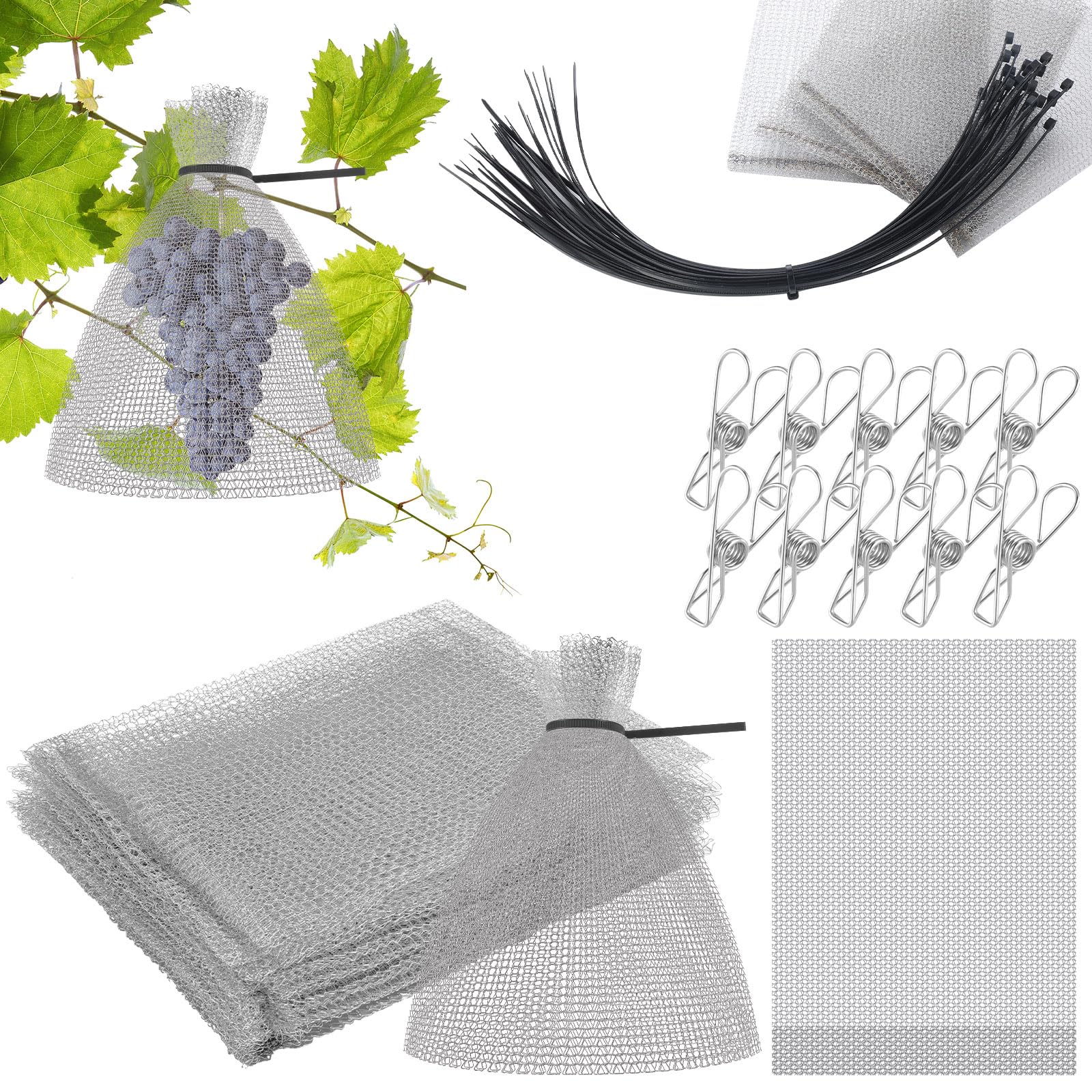 25 Pcs Fruit Protection Wire Mesh Bags 6 x 8 Inch Fruit Bags with Clips and Ties for Fruit Trees Netting Cover Bags Mesh Fruit Protectors for Vegetables Tomato Apple Mango Berry Roots Pl