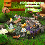 Chunful 45 Pcs Adult Fairy Garden Accessories Miniature Garden Figurines Tiny Resin Animals Forest Kit Pool Bridge Fence Pond Mushroom for Potted Plant Bonsai Terrarium Decor