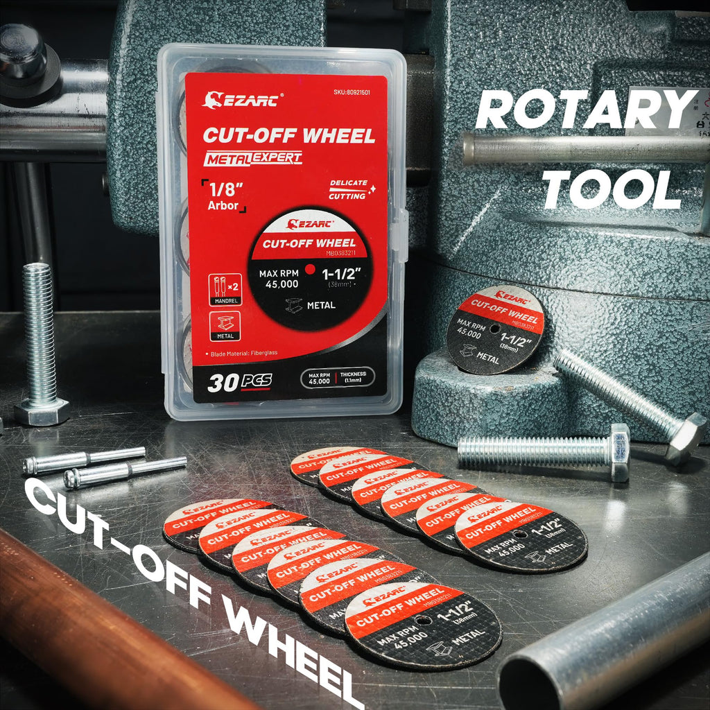 EZARC 1-1/2 Cut Off Wheels, 1.5" x 1/8" Fiberglass Reinforced Rotary Tool Cutting Disc Accessories Include Mandrels, 32-Pack