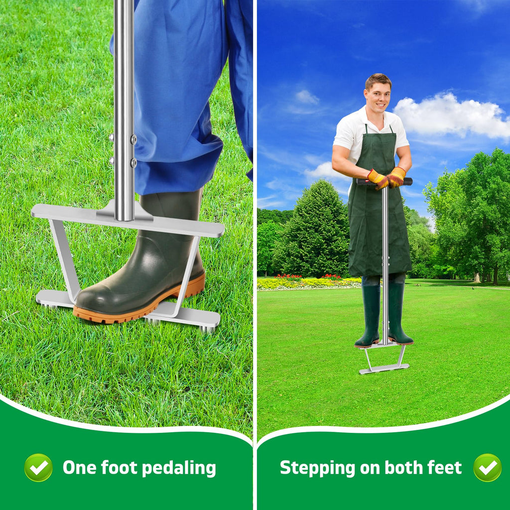 Dual-Function Manual Core Lawn Aerator with 4 Hollow Tine (2026 Upgraded)