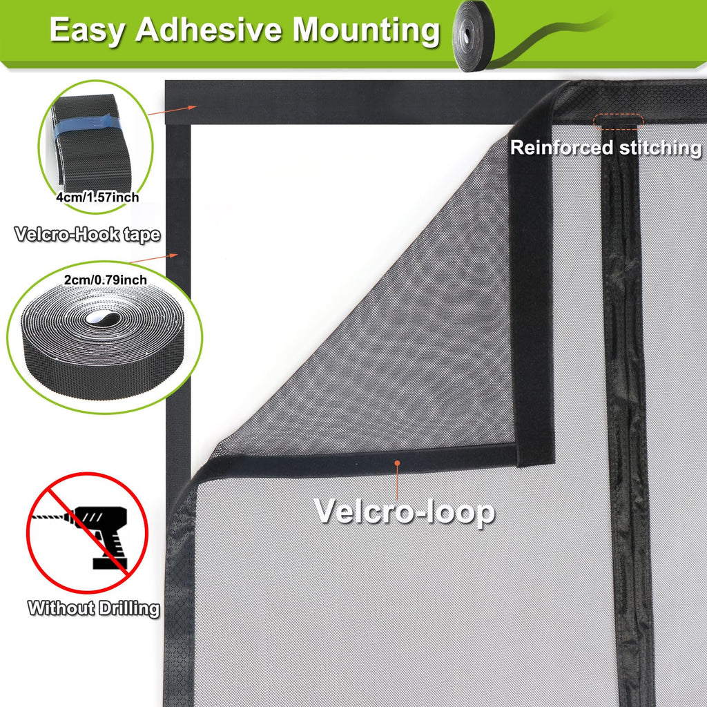 Risareyi Magnetic Screen Door Self Closing, 65 x 70 inches, Black Upgraded Polyester Thicken Mesh Mosquito Net for Patio Door, with Magnets, Keep Bugs Out, with Hook Tape