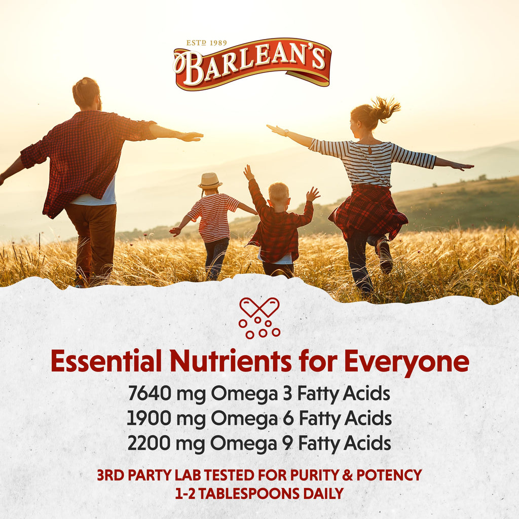 Barlean's Organic Flaxseed Oil Liquid from Fresh Cold Pressed Flax Seeds, 7,640mg ALA Omega 3 Fatty Acid Supplement for Healthy Hair, Skin, and Eyes, Vegan and Gluten Free, 12 oz