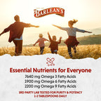 Barlean's Organic Flaxseed Oil Liquid from Fresh Cold Pressed Flax Seeds, 7,640mg ALA Omega 3 Fatty Acid Supplement for Healthy Hair, Skin, and Eyes, Vegan and Gluten Free, 12 oz