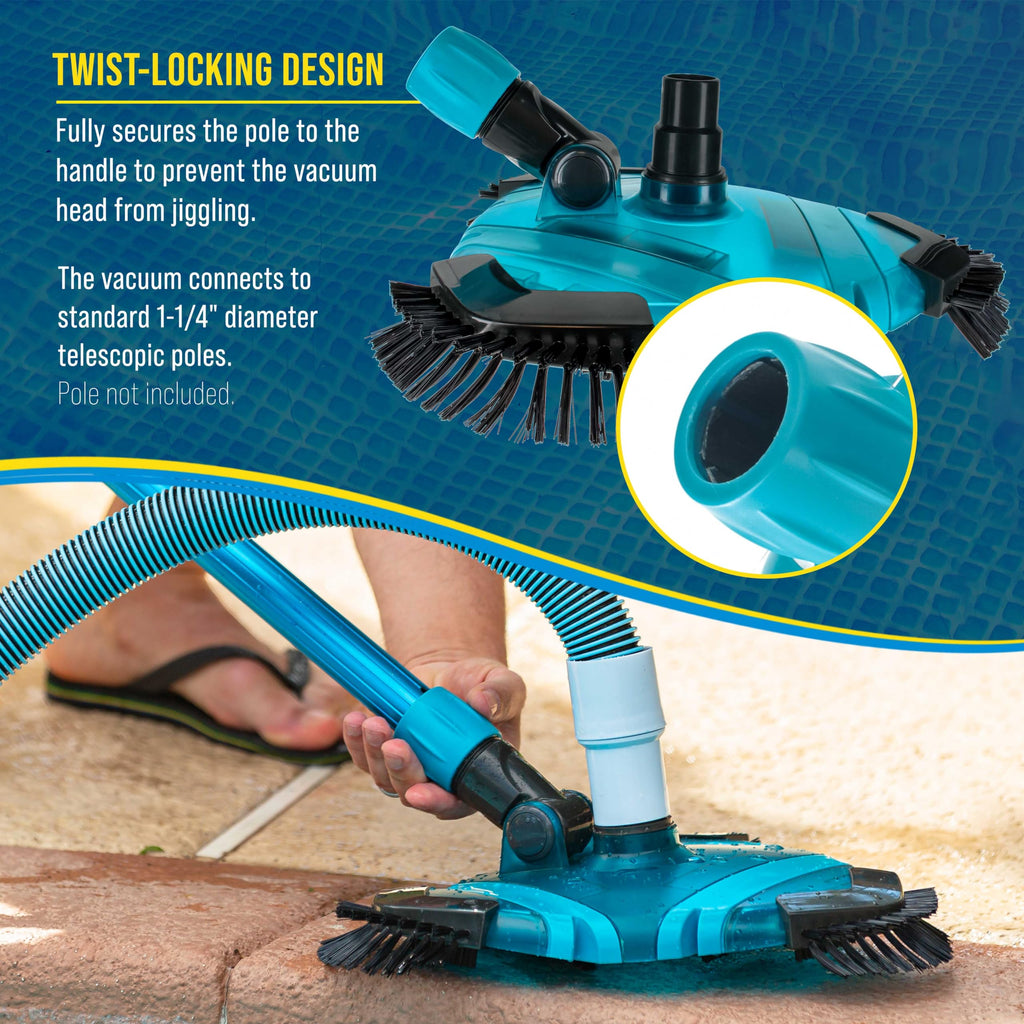 U.S. Pool Supply Professional 13" Triangular Weighted Super Flexible Swimming Pool Vacuum Head with Side Brushes, Swivel Connection - Above-Ground & Inground Swimming Pools, Secure Lock Pole Handle
