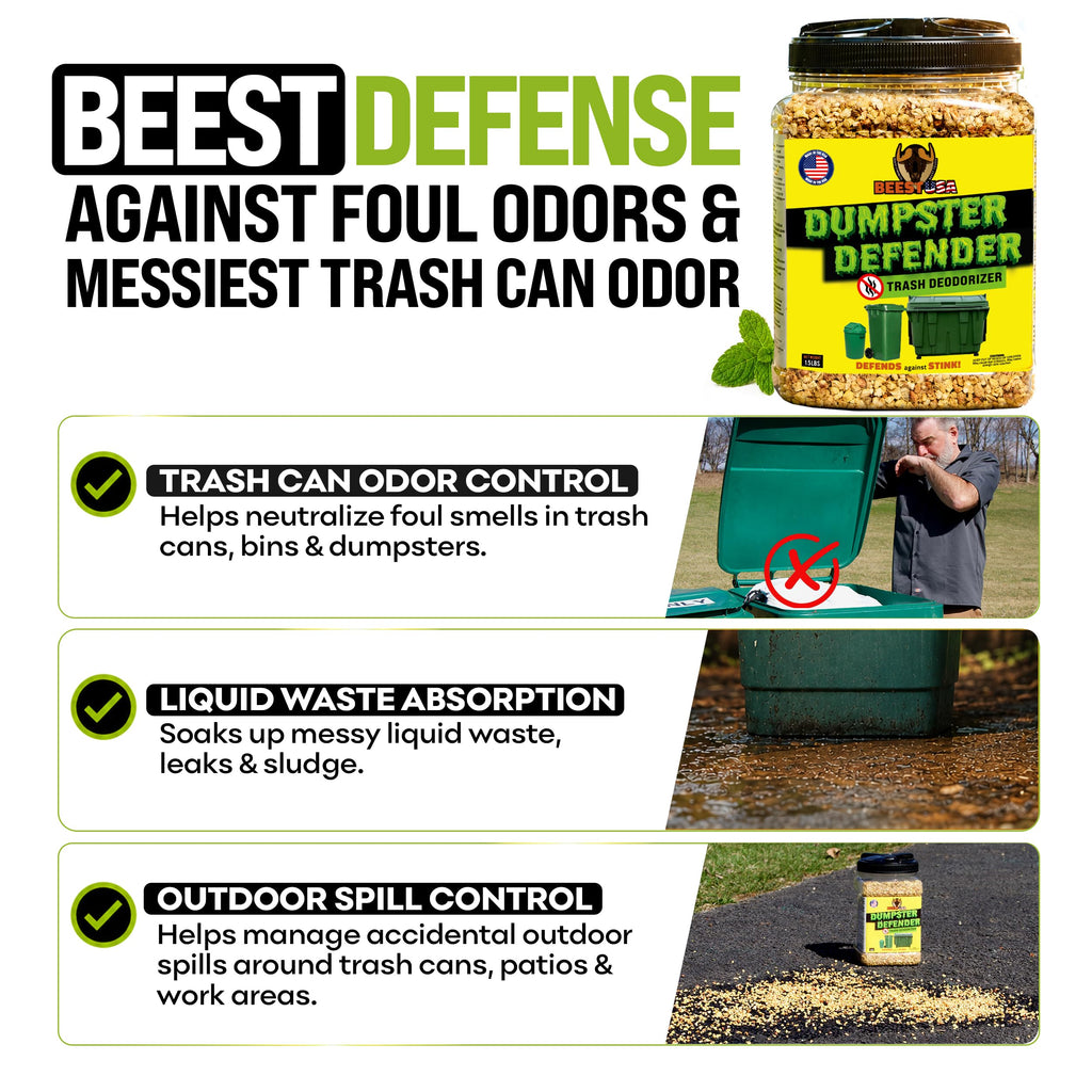 BEEST Dumpster Defender - 3lbs Outdoor Trash Can Deodorizer & Liquid Waste Absorber (Made in USA) Biodegradable Trash Can Odor Eliminator - Powerful Garbage Deodorizer for Always-Fresh Bins - 14 Cups