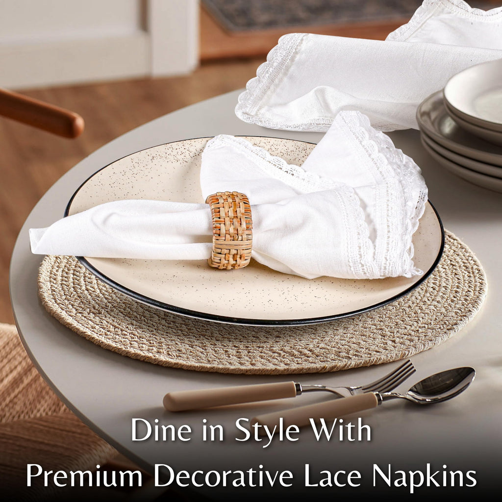 Ramanta Home White Coth Dinner Napkin Set of 12 Premium Cotton 20X20 Inch Oversized Linen Flax Lace Soft & Durable Washable Ideal for Everyday Use Parties Thanksgiving Christmas Halloween