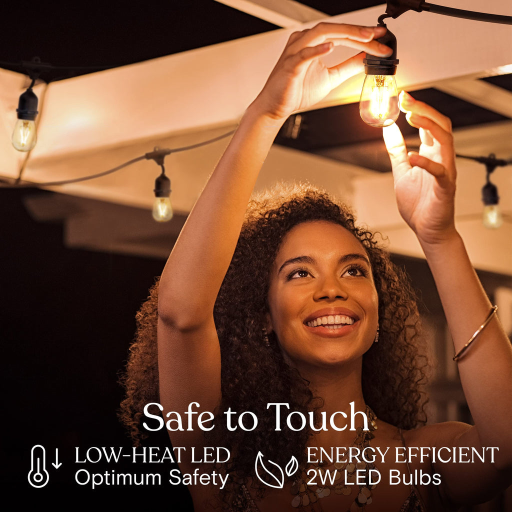 Brightech Ambience Pro - Waterproof LED Outdoor String Lights - 15 Hanging, Dimmable 2W Vintage Edison Bulbs - 48 Ft Commercial Grade Patio Lights Create Cafe Ambience in Your Backyard