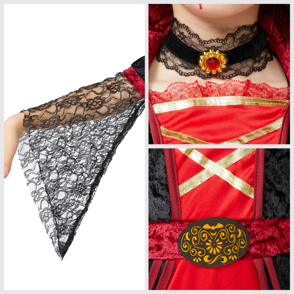 Spooktacular Creations Royal Vampire Costume for Girls, Deluxe Set Halloween Gothic Victorian Vampiress Queen Costume for Dress Up Party