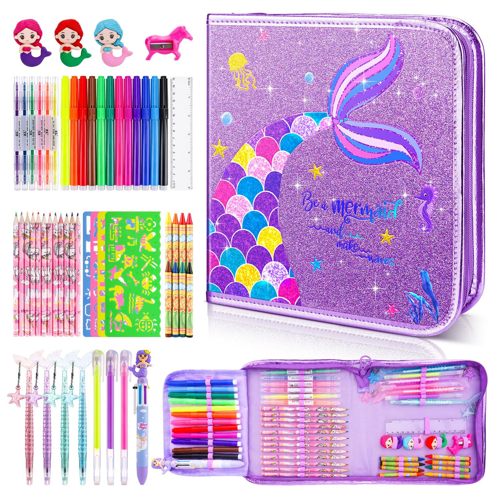 MAIGOZON 56 Pcs Scented Markers Art Supplies for Kids 4-8, Mermaid Toy Gift