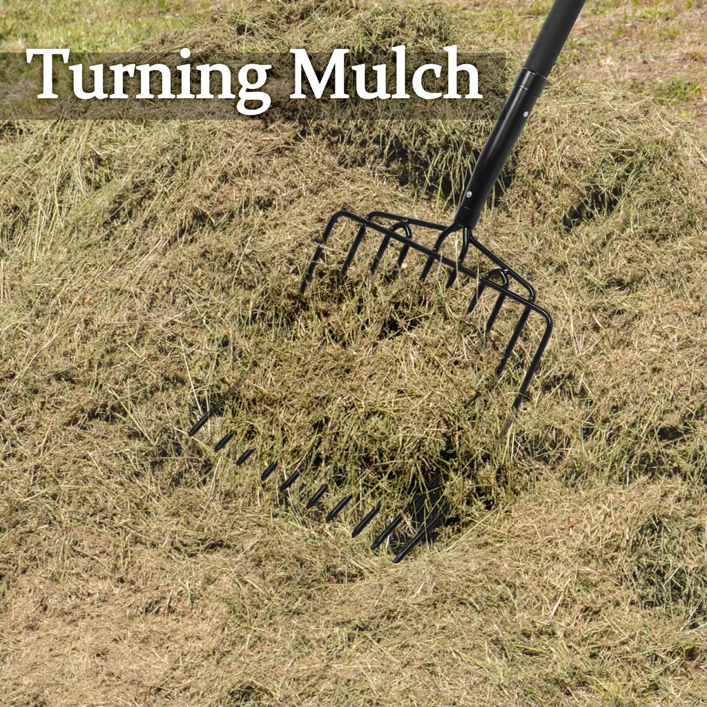 Nohovu Pitchfork for Gardening, 10 Tines Pitch Fork with Non-Slip Handle, Heavy Duty Pitch Fork for Mulching, 45 Inches