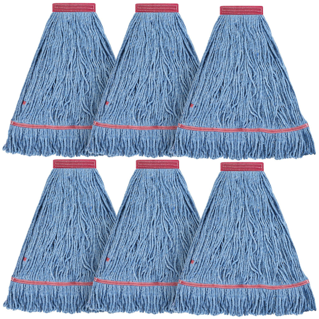 Matthew Cleaning 24oz Heavy Duty Mop Head Commercial Replacement for General and Floor Cleaning, Wet Industrial Blue Cotton Looped End String Head Refill (Pack of 6) Blue