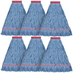 Matthew Cleaning 24oz Heavy Duty Mop Head Commercial Replacement for General and Floor Cleaning, Wet Industrial Blue Cotton Looped End String Head Refill (Pack of 6) Blue