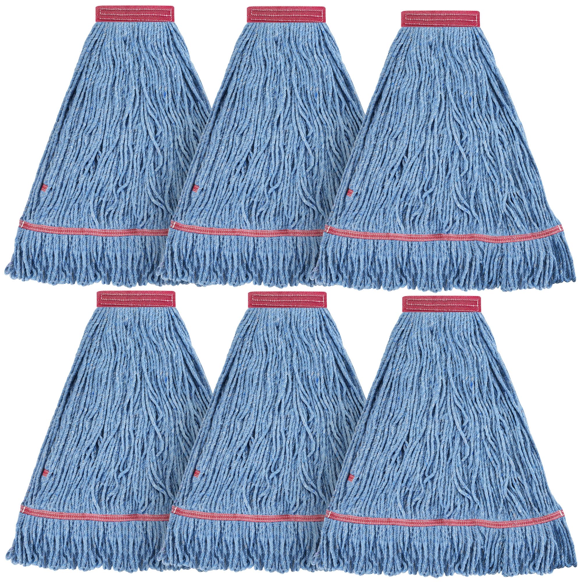 Matthew Cleaning 24oz Heavy Duty Mop Head Commercial Replacement for General and Floor Cleaning, Wet Industrial Blue Cotton Looped End String Head Refill (Pack of 6) Blue