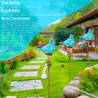 Garden Solar Lights,Solar Garden Stake Lights - Hand Blown Glass Decorative Garden Pathway Lights Outdoor Waterproof Sky Blue Bird Glass Stakes