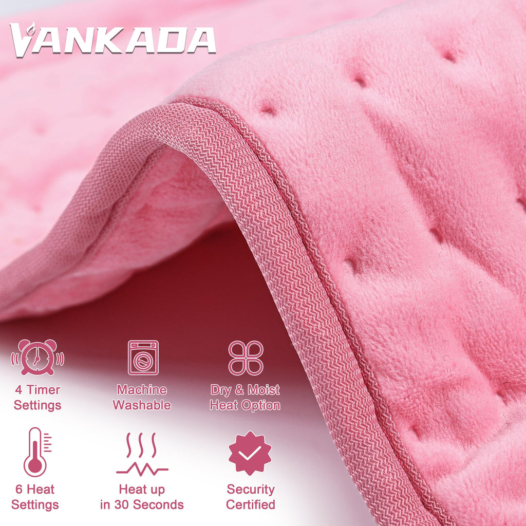 VANKADA Heating Pad Electric Heat Pad, Hot Heated Pad,Multiple Temp and Timer Settings,Suitable for Shoulders, Neck, arms, Abdomen, Back, Legs, etc. (Light Pink, 33"X17")
